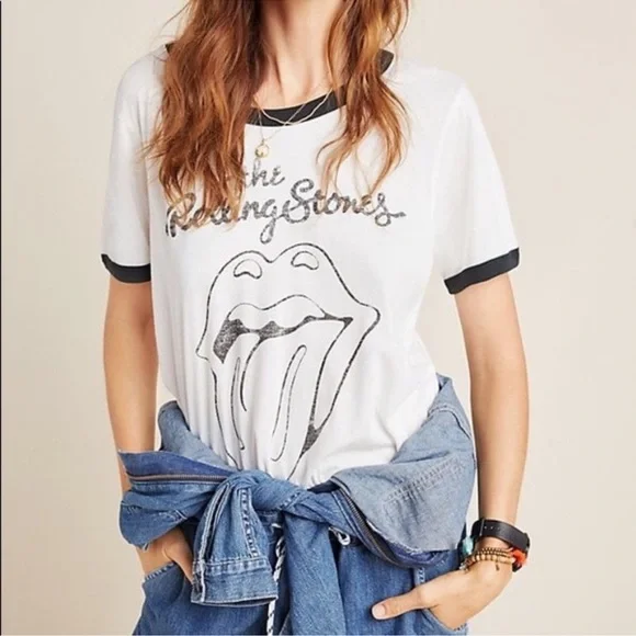 NEW ⭐️RARE⭐️ Anthropologie Letluv Rolling Stones Ringer Tee Small - Picture 1 of 10